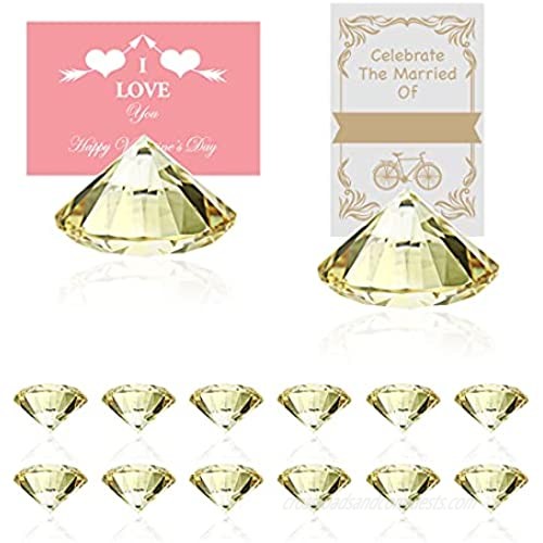 JOUEUYB 12 Pack Diamond Table Number Holders  Acrylic Crystal Place Card Picture Holder Stand Wedding Table Numbers Photo Cards Stands for Weddings Party Table Decorations (Gold)