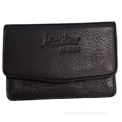 Jourdan Signature Slim Top Grain Cowhide Leather Flap Over Card Holder Black