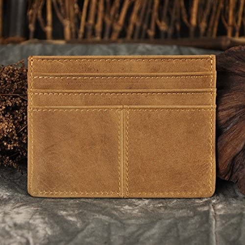 Le'aokuu Leather Thin Credit Card Holder Minimalist Handy Wallet Front Pocket Slim Wallets for Men (W1078 Light Brown 2)
