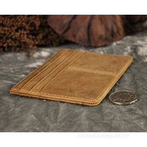 Le'aokuu Leather Thin Credit Card Holder Minimalist Handy Wallet Front Pocket Slim Wallets for Men (W1078 Light Brown 2)