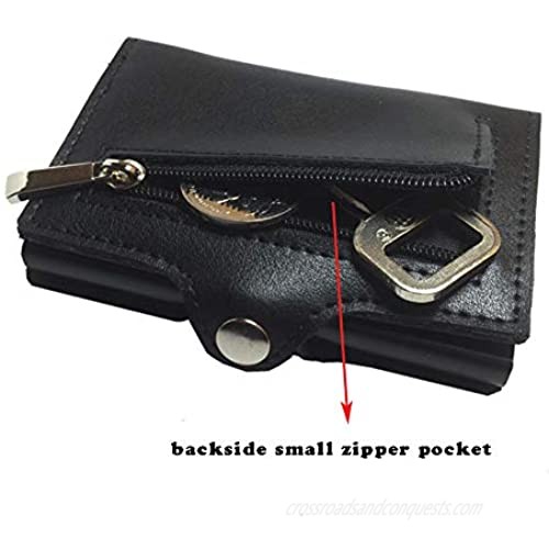 Leather Auto Pop-up Card Holder Slim Wallet for Men&Women Boshiho RFID Blocking Crazy Horse Leather Card Case Minimalist Wallet (Black)