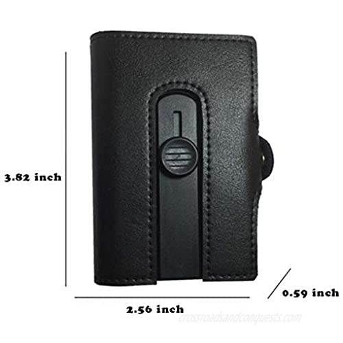 Leather Auto Pop-up Card Holder Slim Wallet for Men&Women Boshiho RFID Blocking Crazy Horse Leather Card Case Minimalist Wallet (Black)