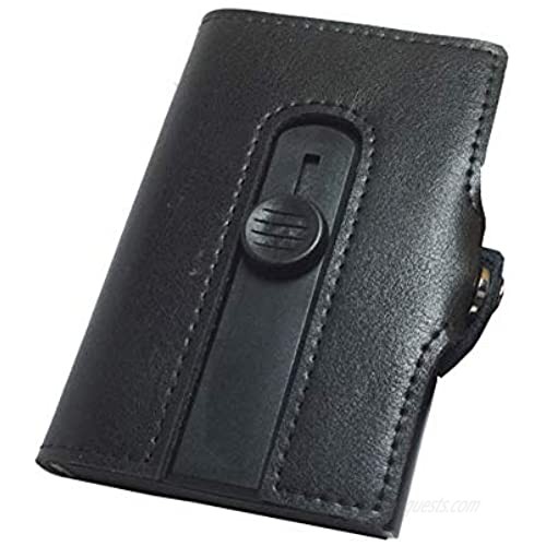 Leather Auto Pop-up Card Holder Slim Wallet for Men&Women  Boshiho RFID Blocking Crazy Horse Leather Card Case Minimalist Wallet (Black)