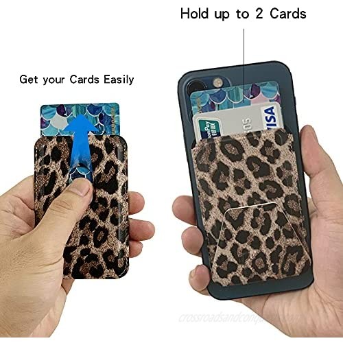 LOVE MEI MagSafe Magnet Leather Card Holder Wallet Stand Foldable Magnetic Credit Card Holder Stick on Phone Back for Women with Strong Magnetic Compatible iPhone 12 Mini Pro Max Case Leopard