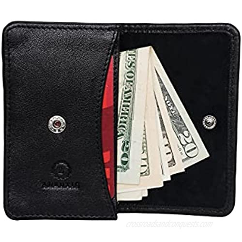 Luxutic Streamlined Business Card Holder With Sheep Skin Leather Weaving Design Black With Two Credit Card Slot