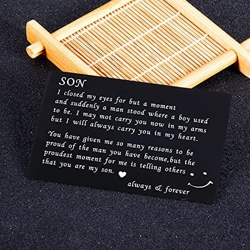 Metal Wallet Insert Card for Son Gift to My Son Inspirational Gift From Mom Unique Love Insert Cards Proud of You Gifts Son Graduation Birthday Wedding Christmas Gift with Inspirational Quotes for Men