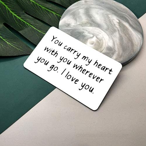 Metal Wallet Insert Card Long Distance Relationship Gift Anniversary Card Gifts for Husband Boyfriend Girlfriend Engraved Wallet Insert Card Deployment Gifts Couple Birthday Valentines Wedding Gift