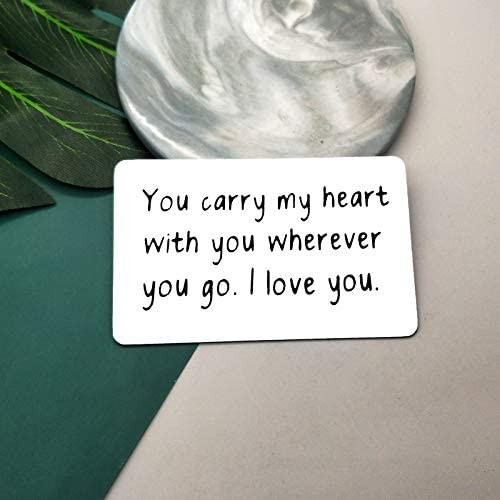 Metal Wallet Insert Card Long Distance Relationship Gift Anniversary Card Gifts for Husband Boyfriend Girlfriend Engraved Wallet Insert Card Deployment Gifts Couple Birthday Valentines Wedding Gift