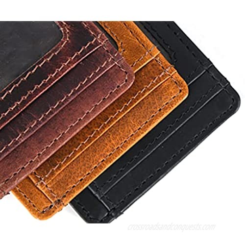 Minimalist Genuine Leather Card Case Holder Slim Front Pocket Wallet Handmade GIFT Ready - Black