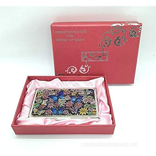Mother of Pearl Business Credit Name Id Card Case Holder Metal Stainless Steel Engraved Slim Wallet Butterfly Design