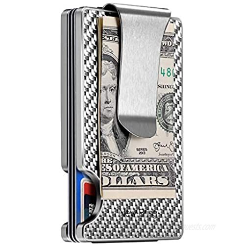 NEW-BRING Slim RFID Carbon Fiber Credit Card Holder for Men Removable Money Clip Aluminum Metal Wallet Front Pocket Card Case (Silver)
