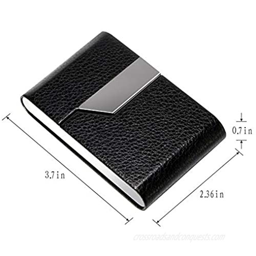 Padike Professional Business Card Holder Business Card Case Luxury PU Leather & Stainless Steel Card Holder Credit Card Holder Keep Business Cards in Immaculate Condition. (Black)…