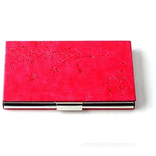 Partstock Flower Pattern PU Leather & Stainless Steel Business Name Card Holder Wallet Credit Card ID Case/Holder 22 Name Cards Case for Women Ladys.(Rose)