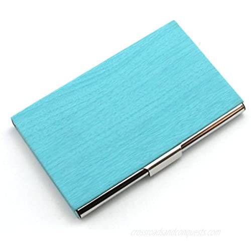 Partstock(TM) Fashion Wood Grain PU Leather & Stainless Steel Business Name Card Holder Wallet Credit Card ID Case/Holder 22 Name Cards Case.(Blue)