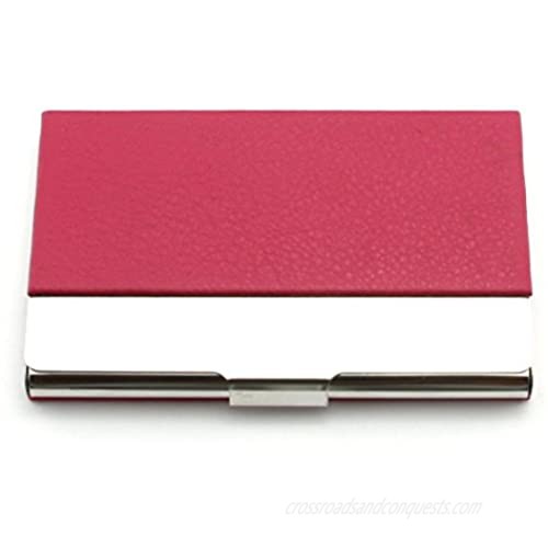 Partstock(TM) Litchi Profile PU Leather & Stainless Steel Business Name Card Holder Wallet Credit Card ID Case/Holder 22 Name Cards Case.(Rose Red)