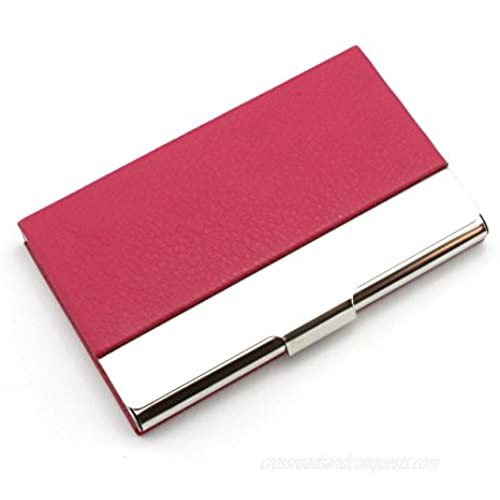 Partstock(TM) Litchi Profile PU Leather & Stainless Steel Business Name Card Holder Wallet Credit Card ID Case/Holder 22 Name Cards Case.(Rose Red)