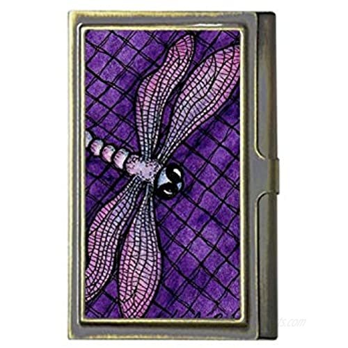 Purple Dragonfly Custom Fashion Image Business Bronze Name Card Holder Stainless Steel Box Case Card Wallet Holder