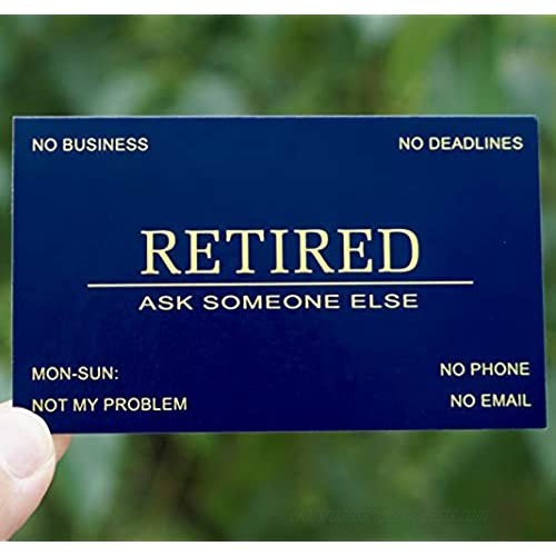 RXBC2011 Retired Business Cards Funny Retirement Gift (Pack of navy card 50/With Gold Stainless Steel Case) For Retired Men Women Coworkers Employees Boss Friend Colleague