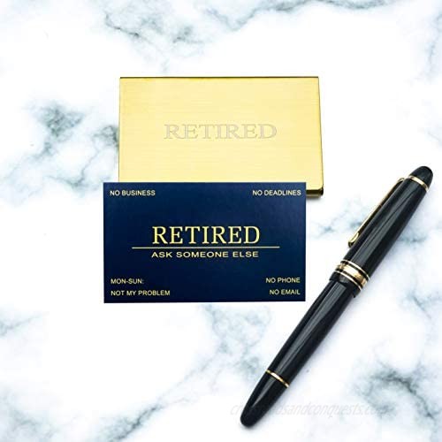 RXBC2011 Retired Business Cards Funny Retirement Gift (Pack of navy card 50/With Gold Stainless Steel Case) For Retired Men Women Coworkers Employees Boss Friend Colleague