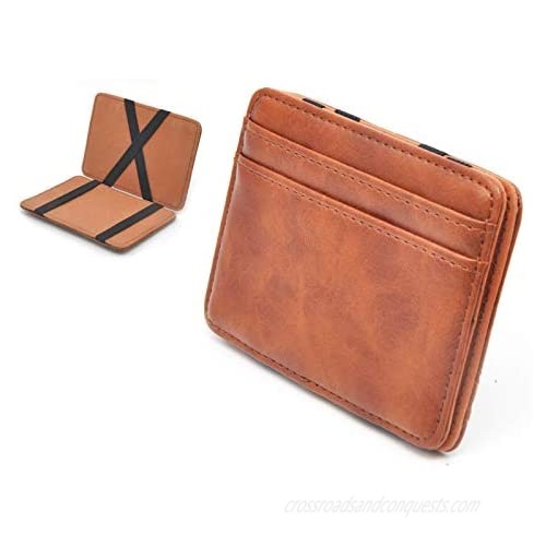 Slim Pocket Wallet with Magic Money Clip & Card Holders  Genuine Leather