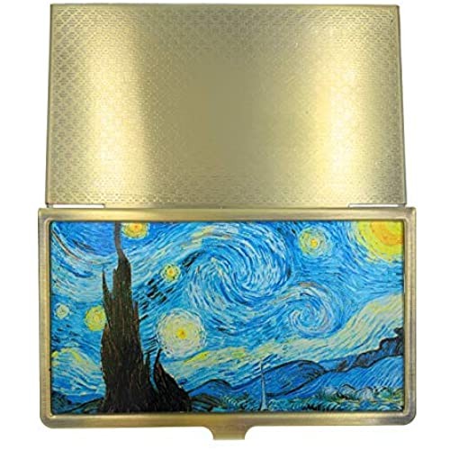 Starry Nights Business Card Holder Case Vincent Van Gogh Brass and Glass