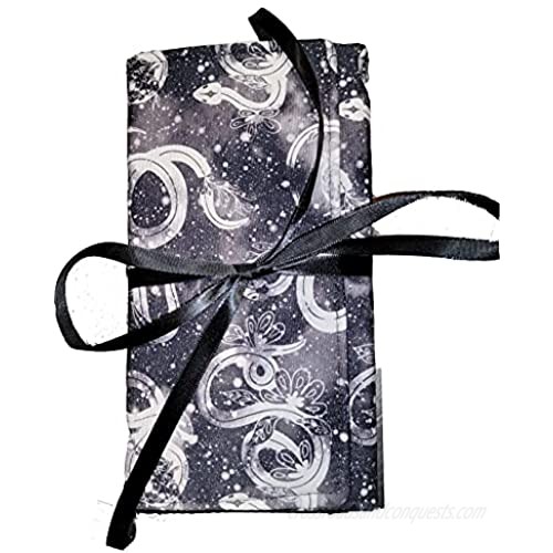 Tarot Card Wrap Pouch with Ribbon Tie Black Snake Design Holder Suitable for Tarot and Oracle Cards