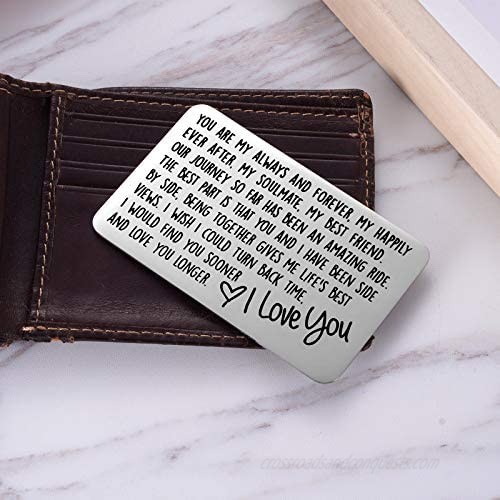 Ukodnus Cute Anniversary Card Idea - Engraved Wallet Card Love Notes - Long Distance Relationship Gifts - Valentine's Day Gift for Boyfriend Husband from Girlfriend Wife