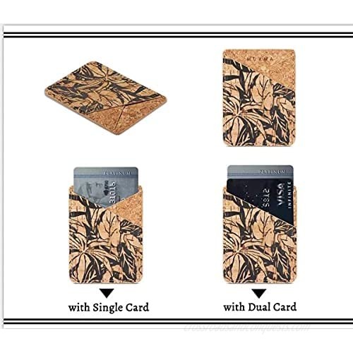Vanbatey Wood Print Black Flower PU Leather Card Holder for Back of Phone with 3M Adhesive Stick-on Credit Card Wallet Pockets for iPhone and Android Smartphones