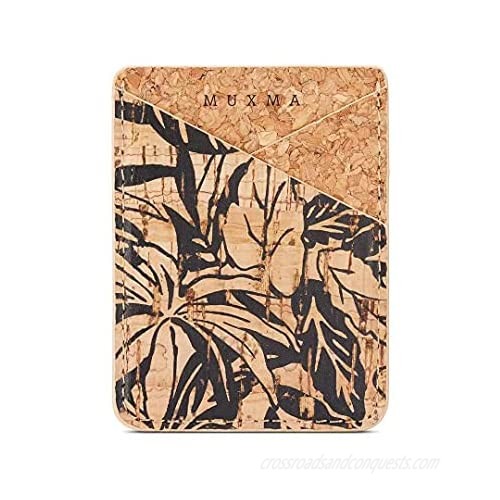 Vanbatey Wood Print Black Flower PU Leather Card Holder for Back of Phone with 3M Adhesive Stick-on Credit Card Wallet Pockets for iPhone and Android Smartphones