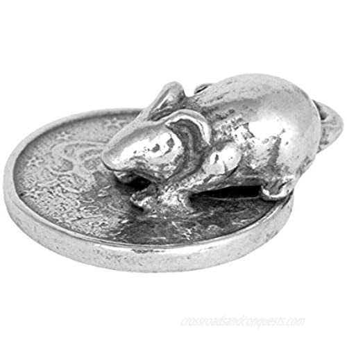 Blue White Shop Amulet of Wealth Wallet Mouse on a Coin Euro Silver 925 Tiny Purse Mouse 0.5"