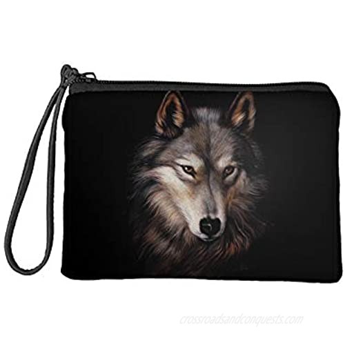 Coloranimal Grey Wolf Pattern Canvas Coin Purse Small Pouches Cute Tote Clutch Change Wallet Organizer Makeup Bags Card Holder