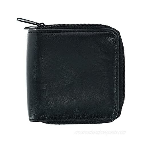 CTM Men's Leather Double Zip-Around Coin Pouch