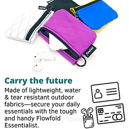 Flowfold Mini Zipper Pouch Small Zippered Pouch for Keys ID Cards & AirPods Case Water Resistant Fabric Made in USA (Jet Black)