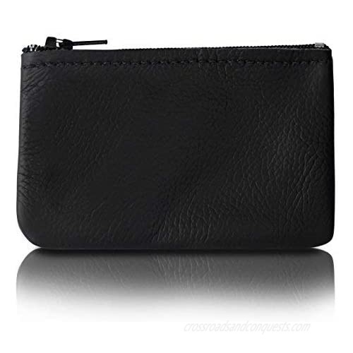 Genuine Leather Coin Pouch Change Holder For Men/Woman With Zipper Pouch Size 4 x2.5 Made In U.S.A.