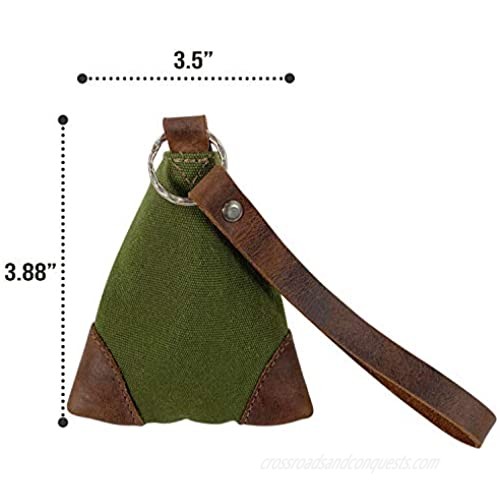 Hide & Drink Tiny Sack Handmade from Canvas and Full Grain Leather - Small Compact Convenient Pouch for Change Cash Personal Items - With Keyring Attachment Zipper Pocket and Strap - Olive Green