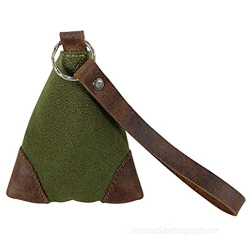 Hide & Drink  Tiny Sack Handmade from Canvas and Full Grain Leather - Small  Compact  Convenient Pouch for Change  Cash  Personal Items - With Keyring Attachment  Zipper Pocket and Strap - Olive Green