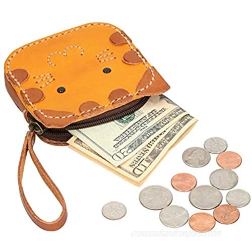 MAKOLO Coin Purse Genuine Leather for Women Men with Zipper Change Holder Pouch Wallet Pocket Money Bag Mini Size 3.9 X 3.9