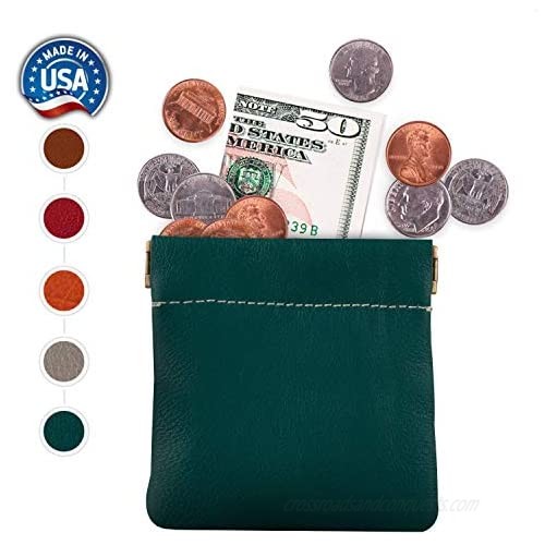 Nabob Leather Genuine Leather Squeeze Coin Purse Coin Pouch Made IN U.S.A. Change Holder For Men/Woman Size 3.5 X 3.5 (Teal)