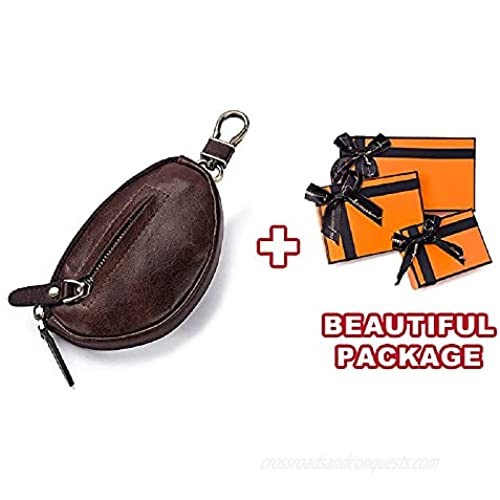 NIAIU Genuine Leather Small Coin Purse Leather Change Wallet Pouch Card Holder with Key Chain Tassel Zip Fathers Day Gifts Gift Boxes for men and women