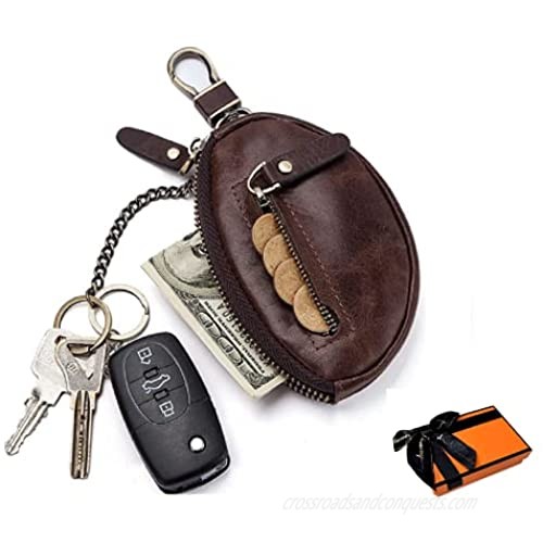 NIAIU Genuine Leather Small Coin Purse  Leather Change Wallet Pouch Card Holder with Key Chain Tassel Zip  Fathers Day Gifts  Gift Boxes for men and women