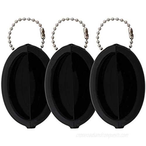 Oval Rubber Coin Purse Change Holder Made in U.S.A. For Men/Woman With Chain Pouch Made By Nabob Leather (Black 3 pack)