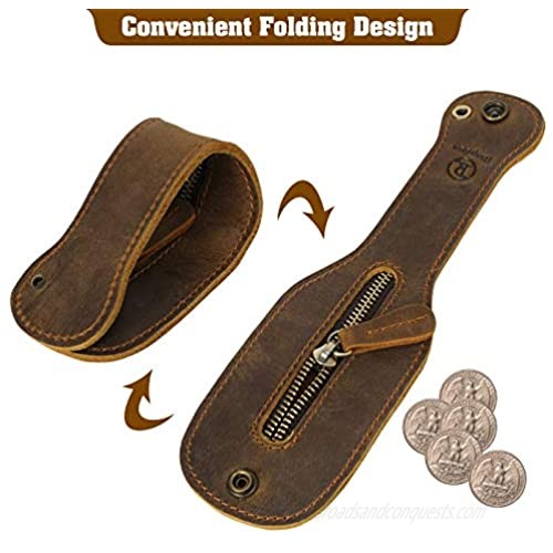 RingSun Leather Coin Purse Mini Boston Leather Change Purse for men Rustic Durable Thick Leather Vintage Coin Purse Outdoor Men EDC Multi-Tool RS29