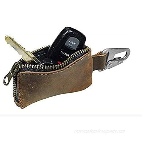 Tuzech Leather Car Key Holder Headphone & Charging Cables/Memory Cards/Flash Drives/Cash Zipper Case with Clasp Handmade - 5.75x2.25 Inches (Bourbon Brown)