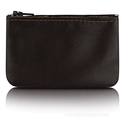 Zippered Coin Pouch  Change holder For Men/Woman made with Genuine Leather  Coin Purse  Pouch Size 4x2.5 inches  Made IN USA (Brown)