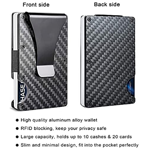 Carbon Fiber Wallet with Money Clip - Aluminum Card Holder Mens Slim RFID Front Pocket Metal Wallets for Men Women