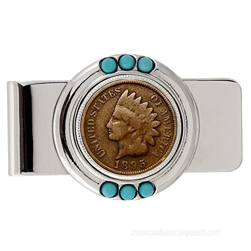 Coin Money Clip - 1800's Indian Penny | Brass Moneyclip Layered in Silver-Tone Rhodium | Holds Currency  Credit Cards  Cash | Genuine U.S. Coin | Includes a Certificate of Authenticity