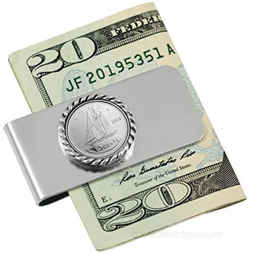 Coin Money Clip - Canada Ship 10-Cent Piece | Brass Moneyclip Layered in Silver-Tone Rhodium | Holds Currency  Credit Cards  Cash | Genuine Coin | Includes a Certificate of Authenticity