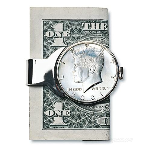 Coin Money Clip - JFK Half Dollar | Brass Moneyclip Layered in Silver-Tone Rhodium | Holds Currency  Credit Cards  Cash | Genuine U.S. Coin | Includes a Certificate of Authenticity