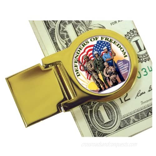 Coin Money Clip - New York Statehood Quarter Colorized with Defenders of Freedom | Brass Moneyclip Layered in Pure 24k Gold | Holds Currency  Credit Cards  Cash | Genuine U.S. Coin