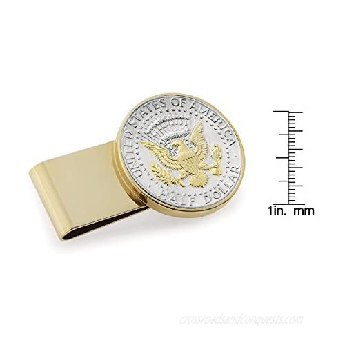 Coin Money Clip - Presidential Seal JFK Half Dollar Selectively Layered in Pure 24k Gold | Stainless Steel Moneyclip Layered in Pure 24k Gold | Holds Currency Credit Cards Cash | Genuine U.S. Coin